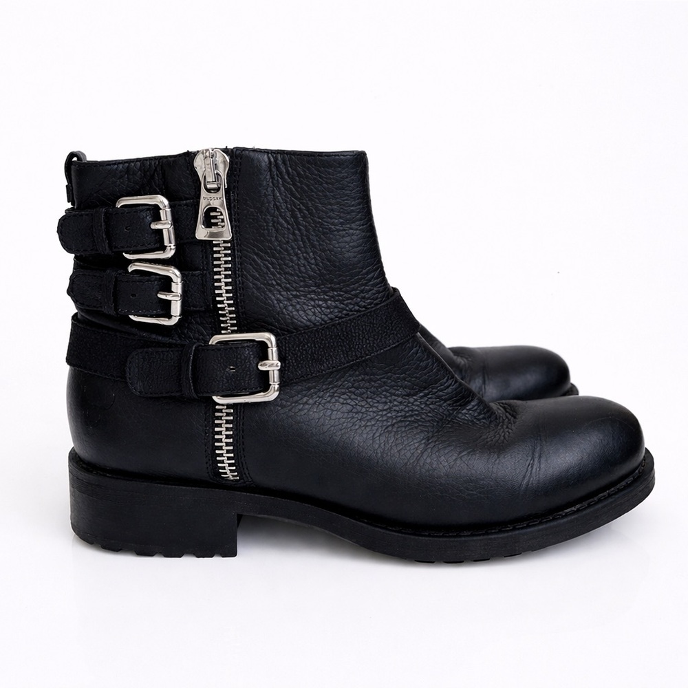 RUDSAK Black Leather Moto Boots - Triple Buckle Zip Ankle Booties - Size 39 - Picture 2 of 12
